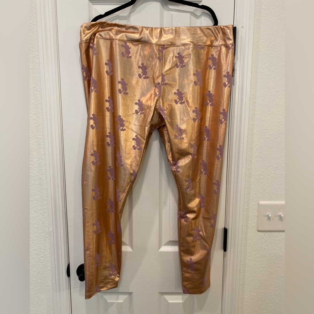 Disney Metallic Rose Gold Mickey Mouse Leggings w/Light Stretch Size 2X